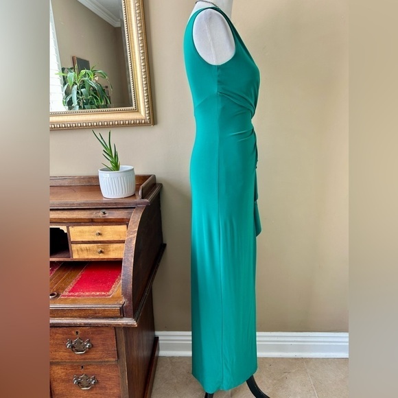 Lauren Ralph Lauren Kelly Green Sleeveless Twist Front Ruffle Gown Maxi Dress 4 - Picture 8 of 12